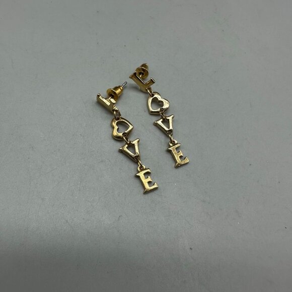 3/$30 Vintage Love Drop Earrings Gold Tone Letter Dangle Pierced Jewelry 1.5" - Picture 5 of 11